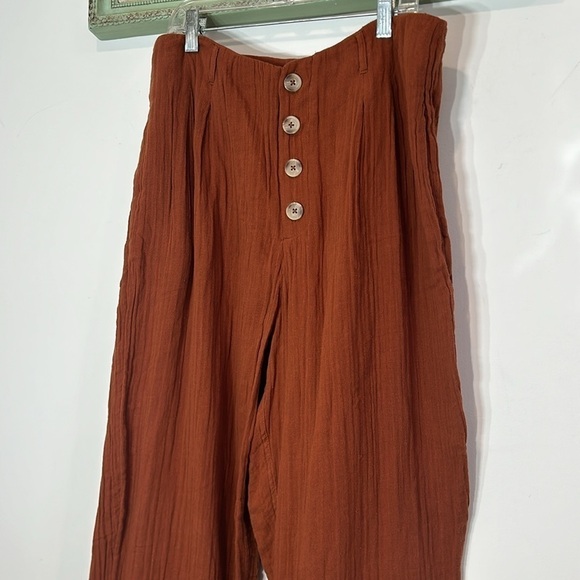 L*SPACE GAUZE COTTON GEORGIE BUTTON FRONT PANTS HIGH WAIST XL RUSTIC Orange - Picture 2 of 6